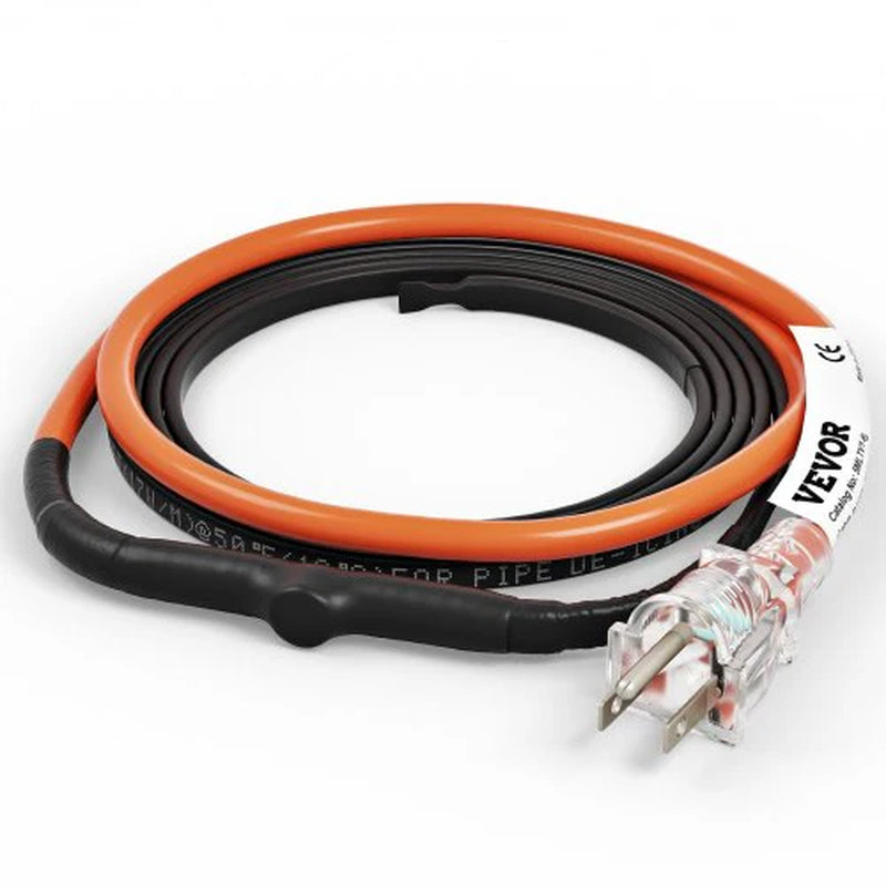 VEVOR Self-Regulating Pipe Heating Cable, 6-Feet 5W/Ft Heat Tape for Pipes Freeze Protection, Protects PVC Hose, Metal and Plastic Pipe from Freezing, 120V