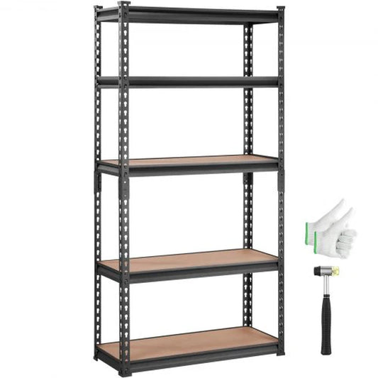 VEVOR Storage Shelving Unit, 5-Tier Adjustable, 2000 Lbs Capacity, Heavy Duty Garage Shelves Metal Organizer Utility Rack, Black, 30 L X 12 W X 60 H for Kitchen Pantry Basement Bathroom Laundry